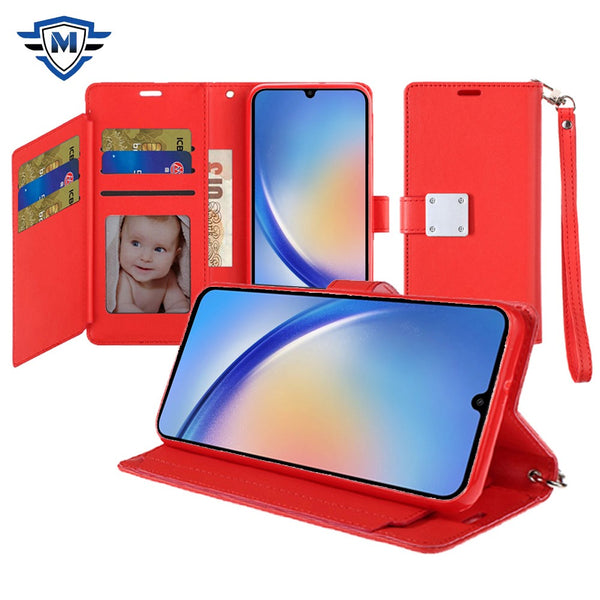Metkase Wallet ID Card Holder Case For Samsung A15 5G - Red