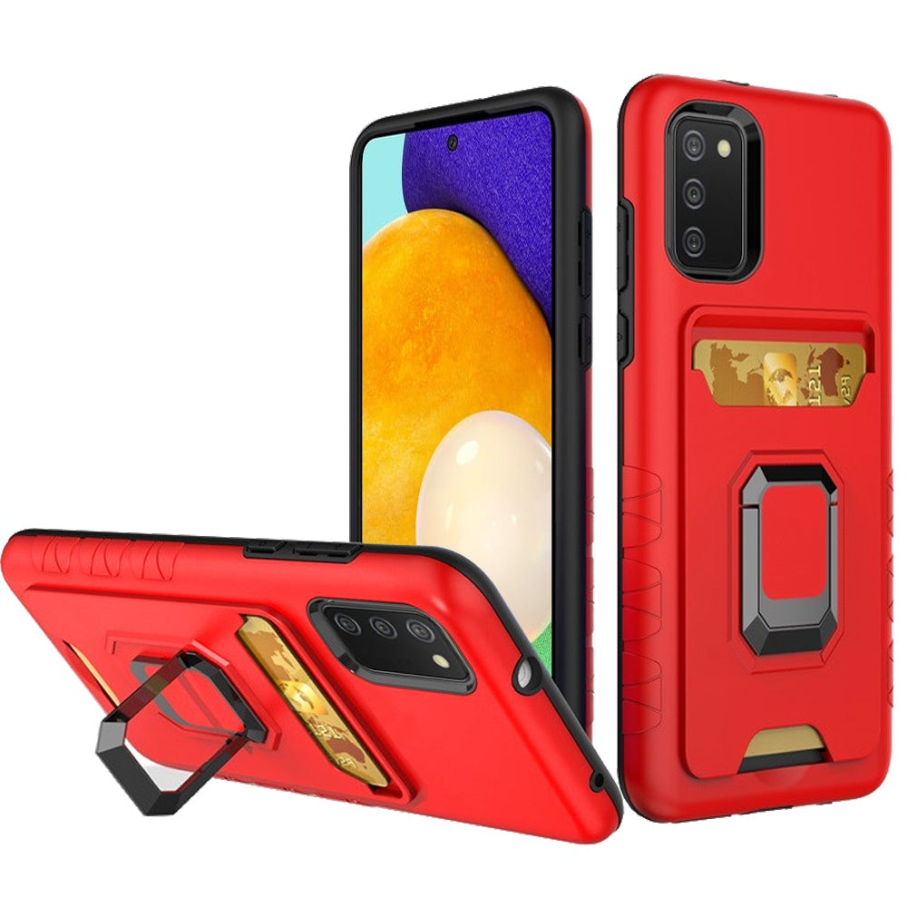 Hybrid Case For Samsung Galaxy A03S (2022) - Red - Card Holder With Magnetic Ring Stand Wild Flag
