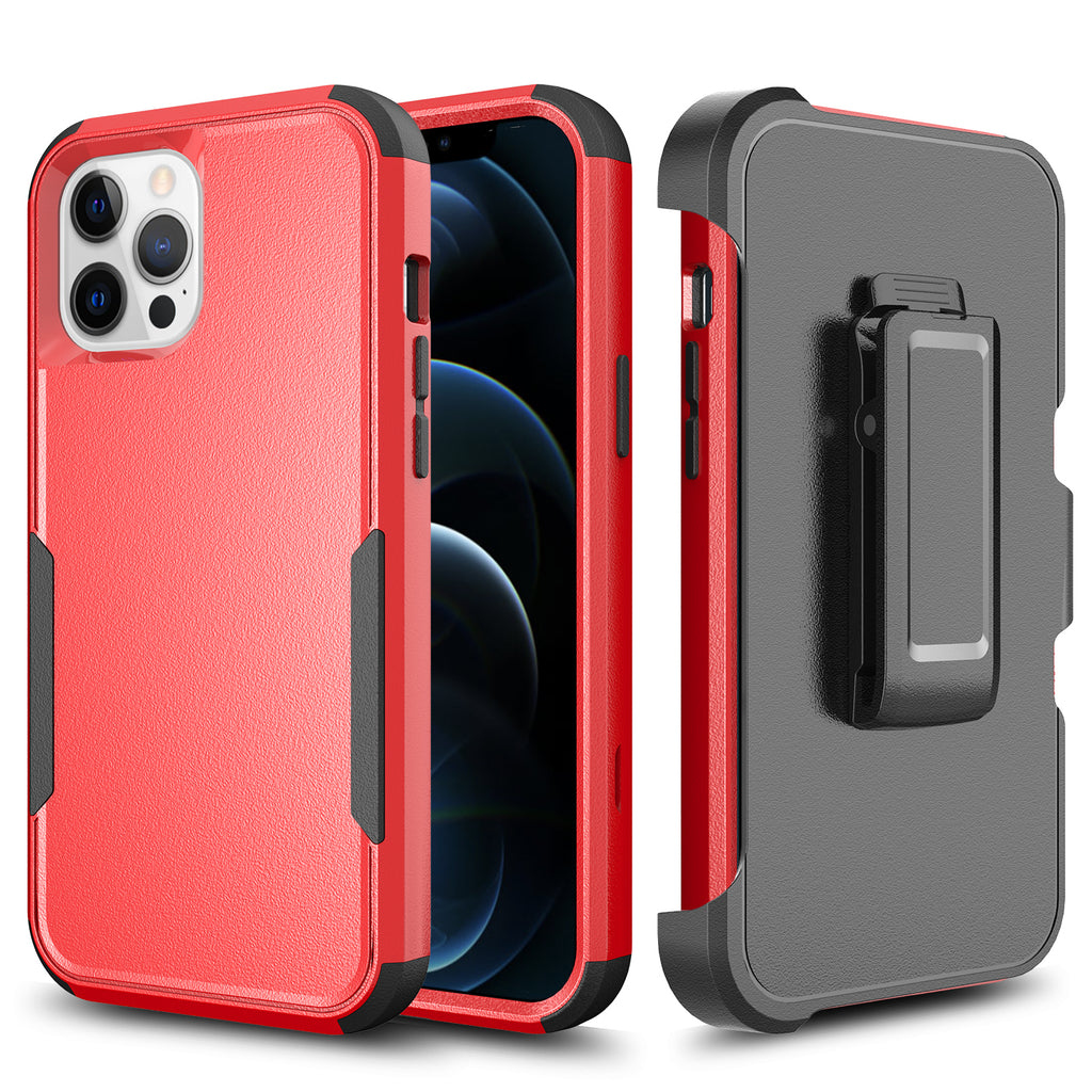 Commando Holster Kickstand Hybrid Tough Case Cover For Apple iPhone 11 (XI6.1) - Red/Black
