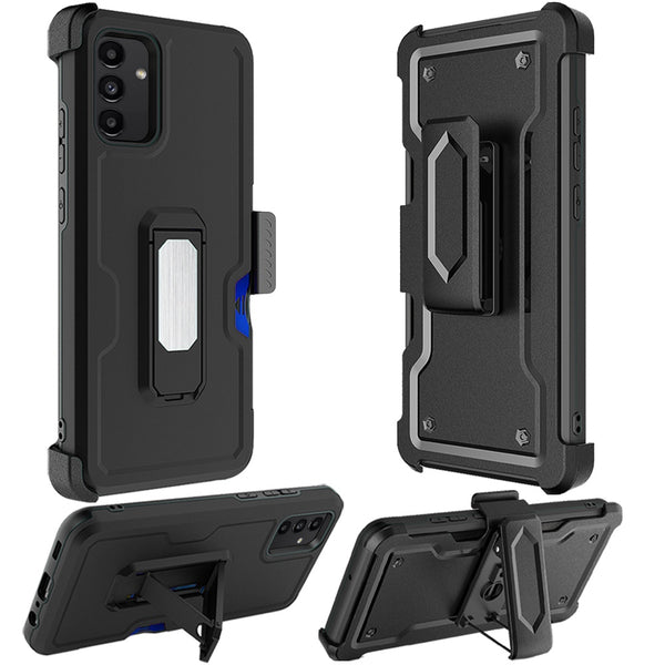 Card Holster with Kickstand Clip Hybrid Case Cover For Samsung A54 5G - Black