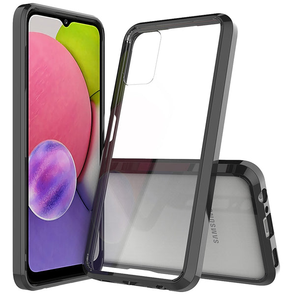 Clear Transparent Hybrid Case Cover For Samsung Galaxy A03s 2022 - Clear PC + Black TPU