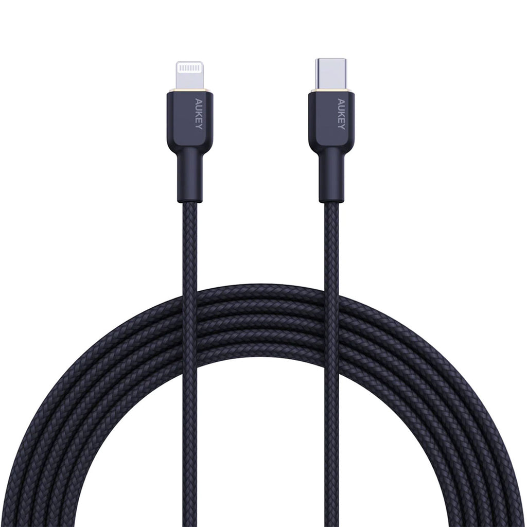 Aukey 1M Nylon Braided USB-C to Lightning Cable with Kevlar Core CB-KCL1 - Black