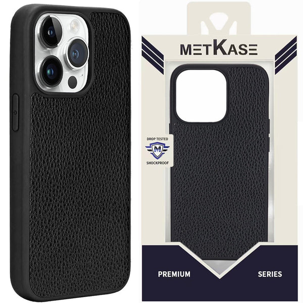 Metkase Apple-Peel Stick PU Leather [Magnetic Circle] Premium Hybird Case For iPhone 15 Pro - Black