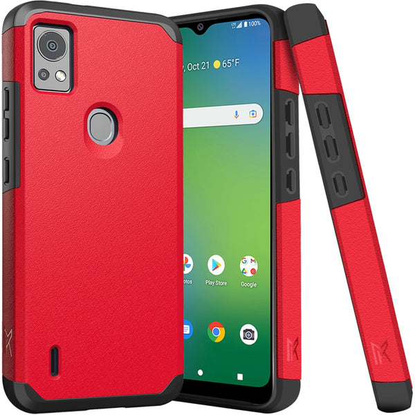 Metkase Tough Strong Hybrid (Magnet Mount Friendly) Case For Cricket Icon 5 - Red