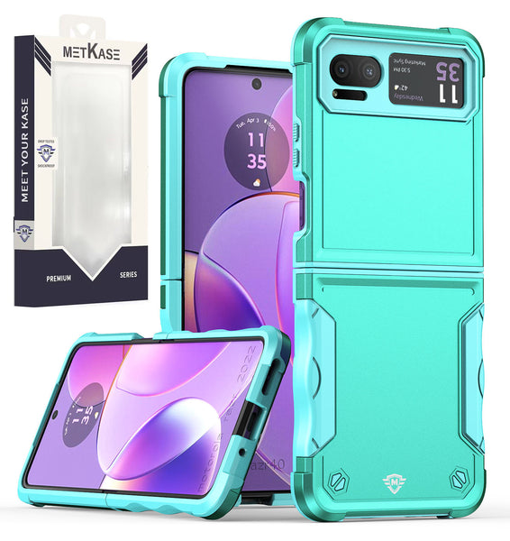 Metkase Exquisite Tough Shockproof Hybrid Case In Slide-Out Package For Motorola Razr 2023 - Teal