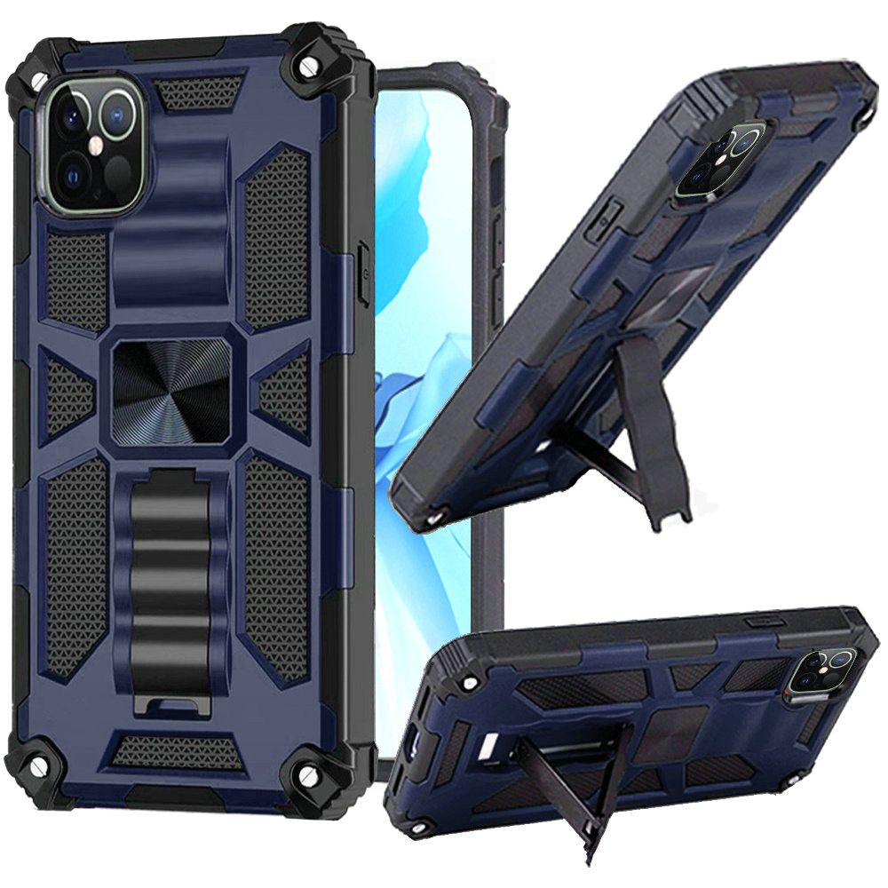 Hybrid Case For iPhone 12 & iPhone 12 Pro - Dark Blue - Machine Magnetic Kickstand Wild Flag