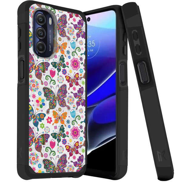 MetKase Tough Strong Slim Dual-Layer Shockproof Hybrid Case Cover For Moto G Stylus 5G 2022 - Harmonious Butterfly Floral