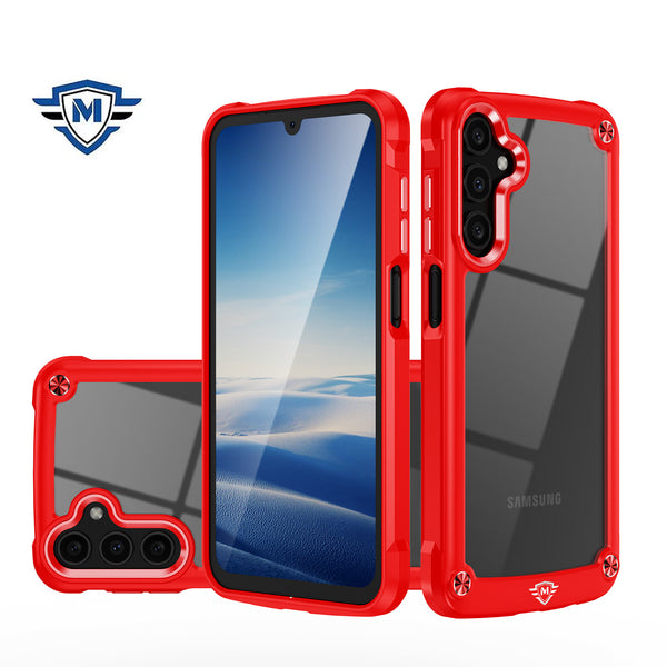 Metkase Ultimate Casex Transparent Hybrid Case With Metal Buttons And Camera Edges In Premium Slide-Out Package For Samsung A15 5G - Red