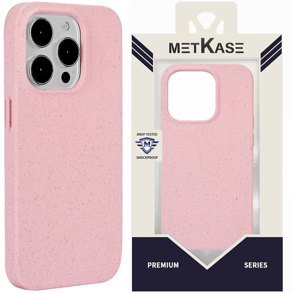 Metkase Bio-Degradable [Wheat Fiber Material] Design Case For iPhone 15 Plus - Pink