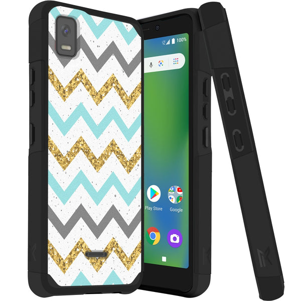 Metkase Tough Strong Hybrid (Magnet Mount Friendly) Case For Cricket Debut Smart - Zigzag