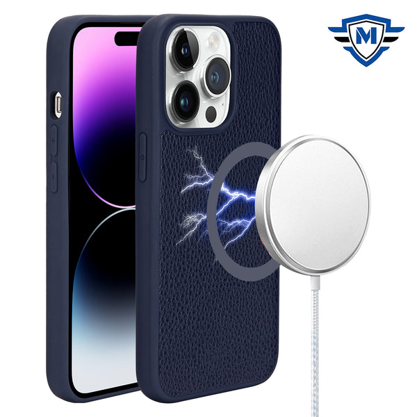 Metkase Apple-Peel Stick Pu Leather [Magnetic Circle] Premium Hybrid Case For iPhone 12 & iPhone 12 Pro - Dark Blue