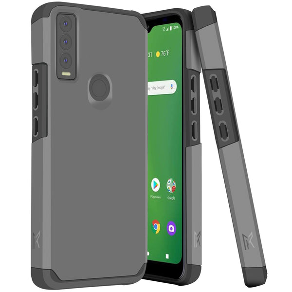 Metkase Tough Strong Hybrid (Magnet Mount Friendly) Case For Cricket Ovation 3 - Charcoal Grey