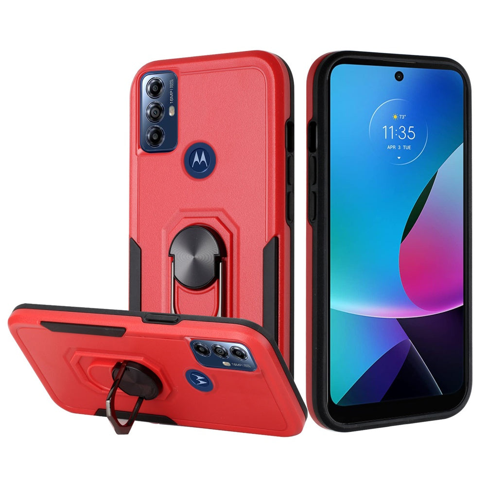 Tough Strong Dual Layer Flat Magnetic Ring Stand Case Cover For Motorola Moto G Play 2023 - Red