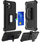 Hybrid Case For iPhone 11 - Black - Card Holster With Kickstand Clip Wild Flag