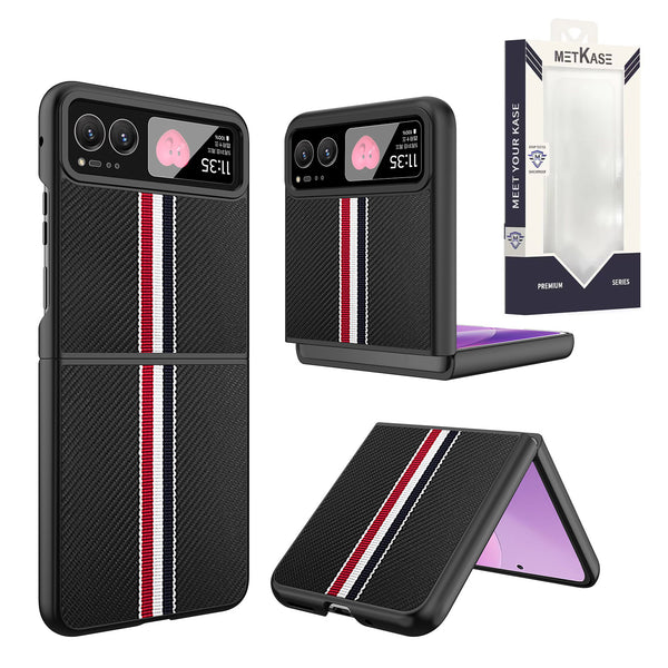 Metkase Velvet Fabric Premium Vegan Leather Case In Slide-Out Package For Motorola Razr 2023 - Black