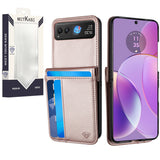 Metkase Card Slot Wallet Holder Case In Slide-Out Package For Motorola Razr 2023 - Rose Gold