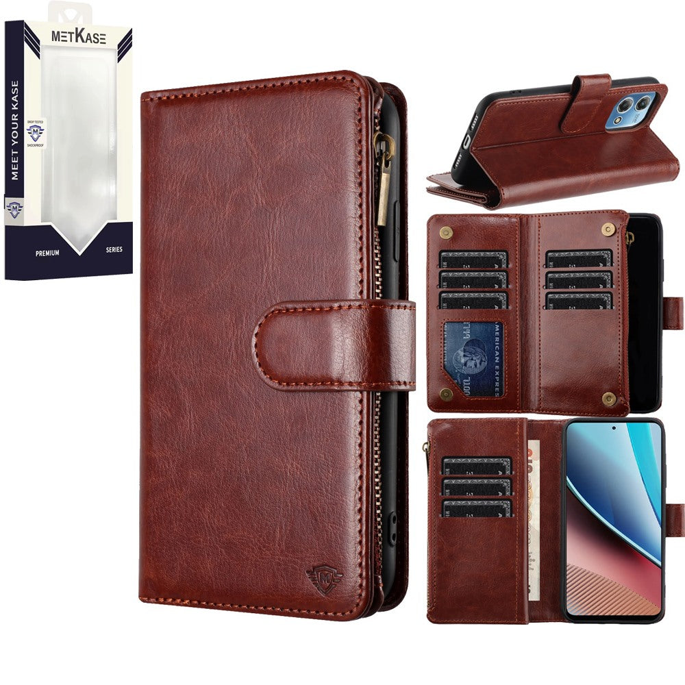 Metkase Wallet PU Vegan Leather  with Magnetic Closure For Motorola G Stylus 5G (2023) - Brown