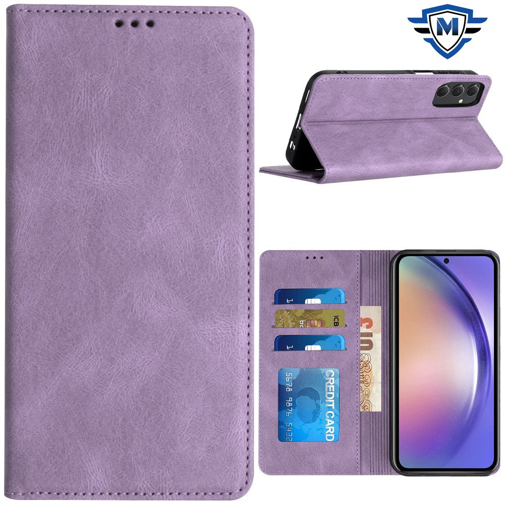 Metkase Wallet Premium Pu Vegan Leather Id Card Money Holder With Magnetic Closure In Premium Slide-Out Package For Samsung A15 5G - Dark Purple