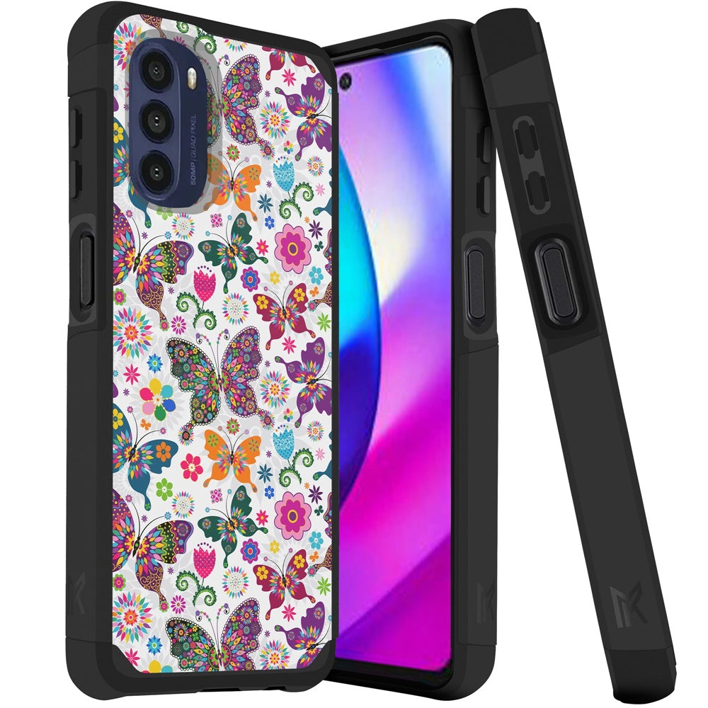 MetKase Tough Strong Slim Dual-Layer Shockproof Hybrid Case Cover For Moto G 5G 2022 - Harmonious Butterfly Floral