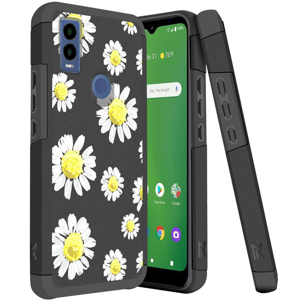 Metkase Tough Hybrid (Magnet Mount Friendly) Case For Cricket Innovate E 5G - Chamomile Flowers