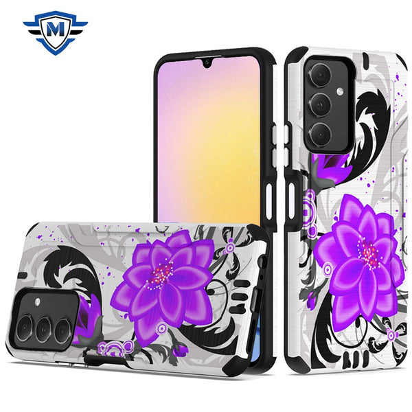 Metkase Strong Tough Metallic Design Hybrid Case In Premium Slide-Out Package For Samsung A25 5G - Purple Lily