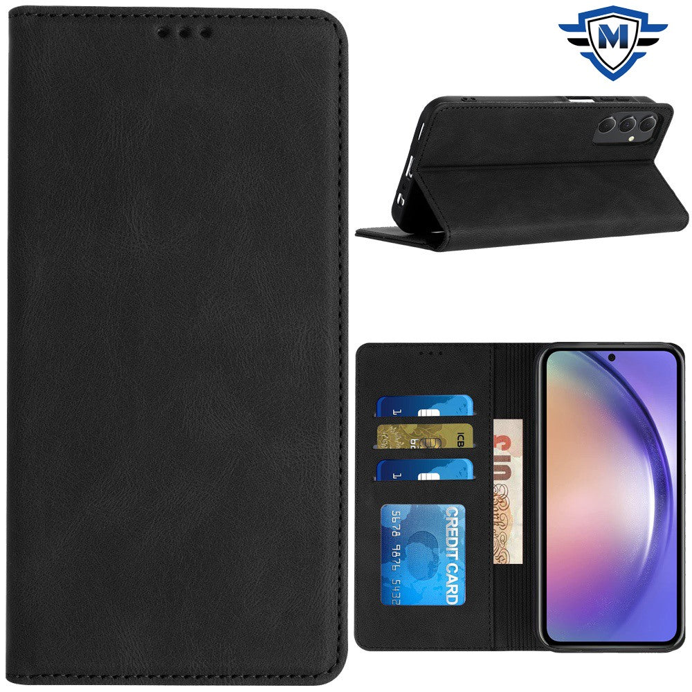 Metkase Wallet Premium Pu Vegan Leather Id Card Money Holder With Magnetic Closure In Premium Slide-Out Package For Samsung A15 5G - Black