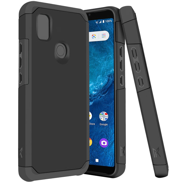 Metkase Tough Strong Hybrid (Magnet Mount Friendly) Case For Cricket Icon 4 - Black