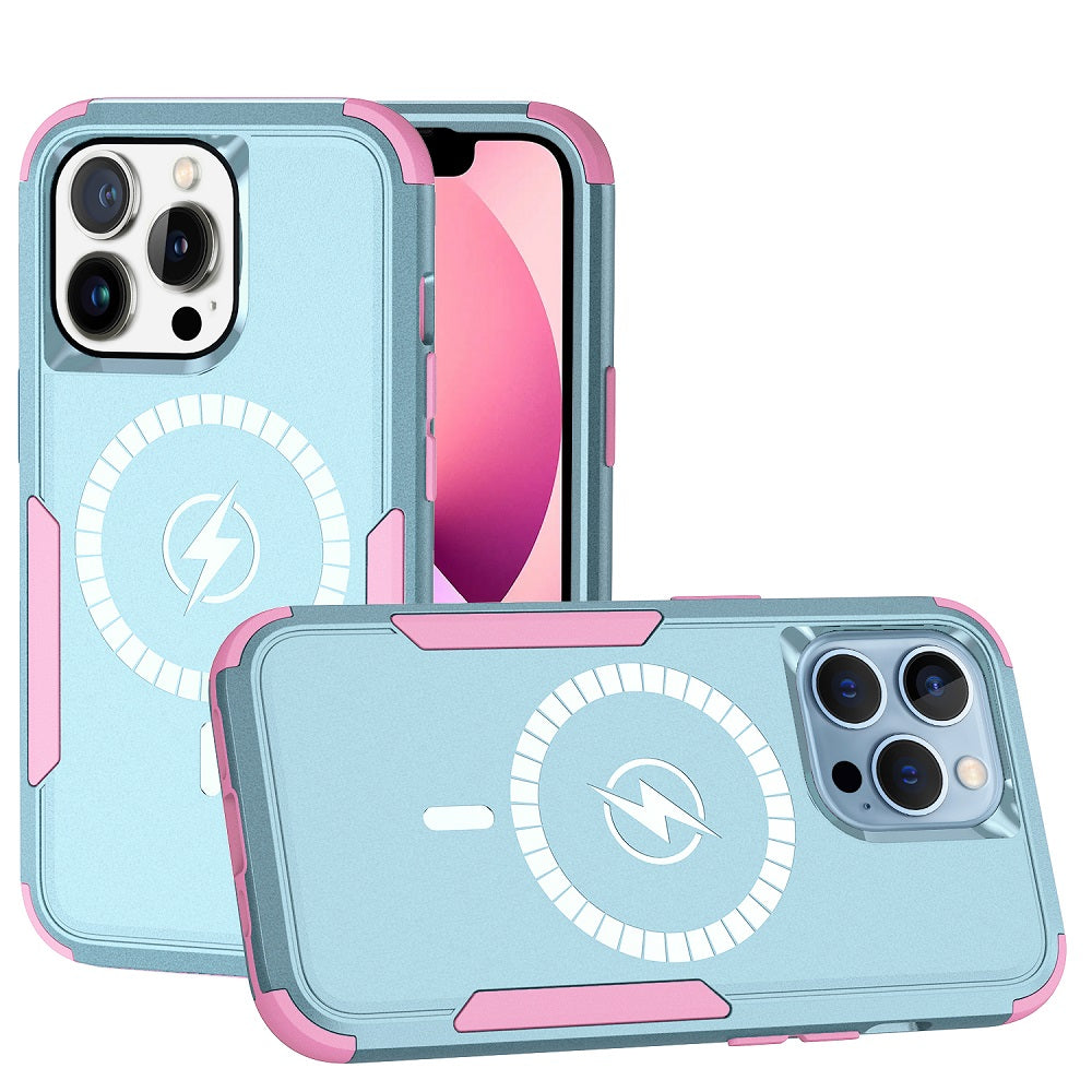 Hybrid Case For iPhone 14 - Teal/Pink - Magsafe Compatible Tough Shockproof Wild Flag