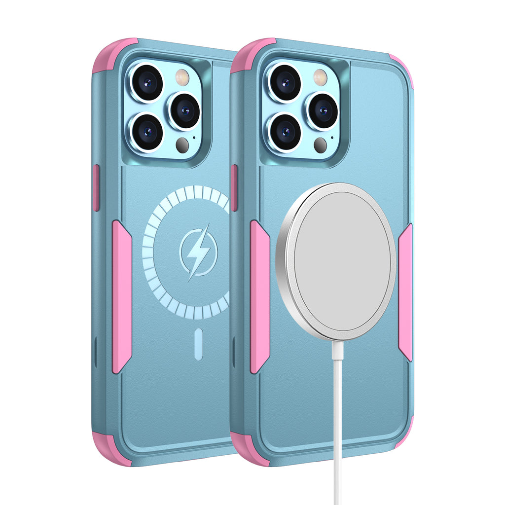 Hybrid Case For iPhone 14 Pro - Teal/Pink - Magsafe Compatible Tough Shockproof Wild Flag