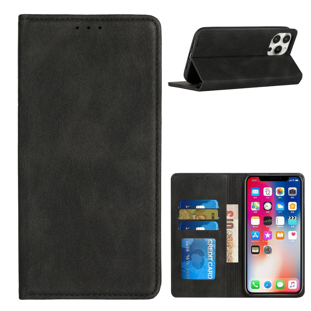 Wallet Case For iPhone 11 - Black - PU Vegan Leather Card Holder