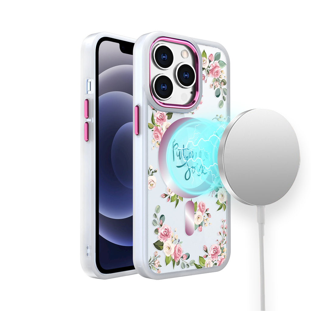 Hybrid Case For iPhone 14 Pro - Floral C - Quotation Magsafe Transparent Design Wild Flag