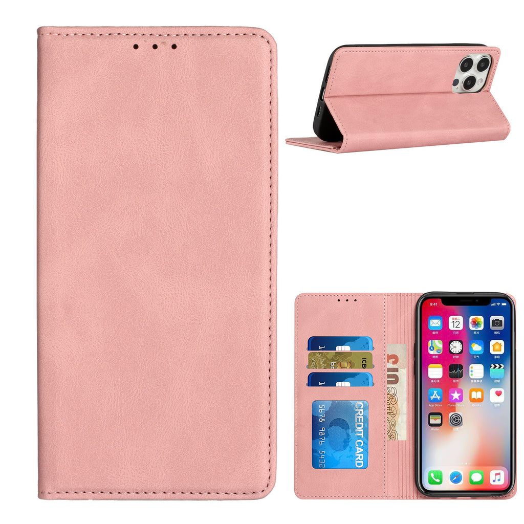 Metkase Luxury Wallet Card Id Zipper Money Holder Case Cover In Premium Slide-Out Package For Samsung A15 5G - Rose Gold