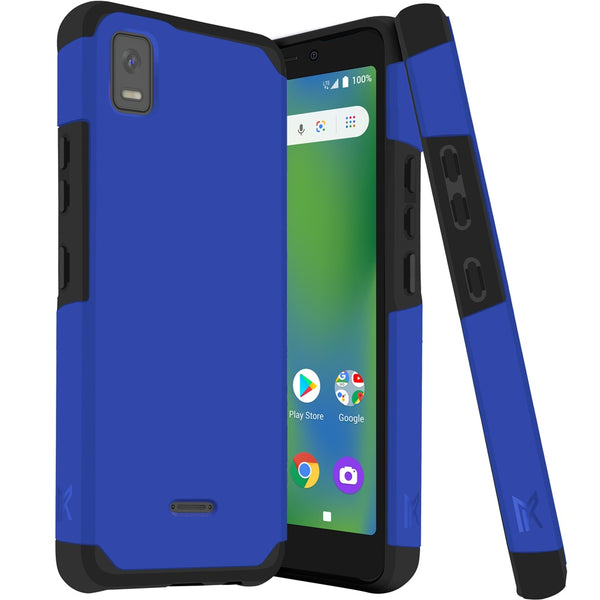 Metkase Tough Strong Hybrid (Magnet Mount Friendly) Case For Cricket Debut Smart - Classic Blue
