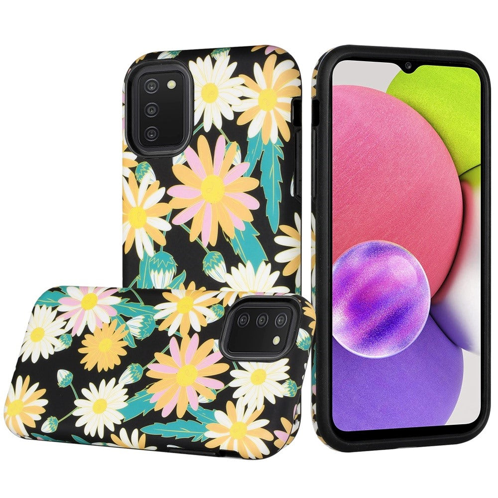 Hybrid Cover Case For Samsung A03S (2022) - Floral F - Bliss Floral Solid Design Wild Flag
