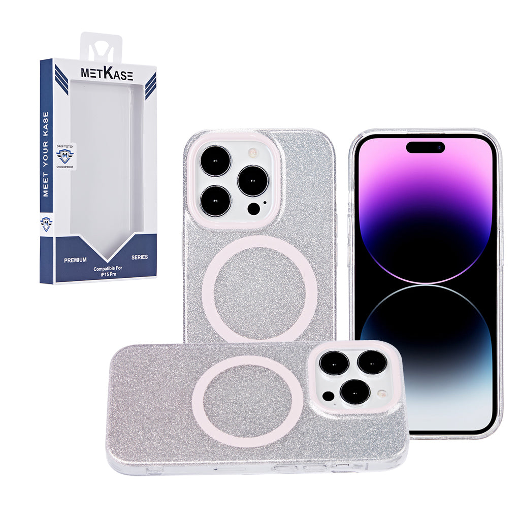 Metkase Imd Design Pattern [Magnetic Circle] Premium Case For iPhone 15 Plus - Light Pink  Glitter