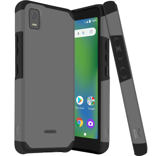 Metkase Tough Strong Hybrid (Magnet Mount Friendly) Case For Cricket Debut Smart - Charcoal Grey
