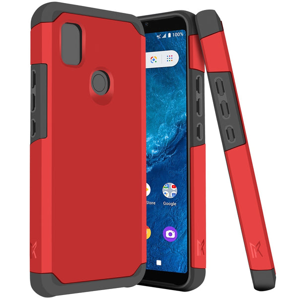 Metkase Tough Strong Hybrid (Magnet Mount Friendly) Case For Cricket Icon 4 - Flame Scarlet