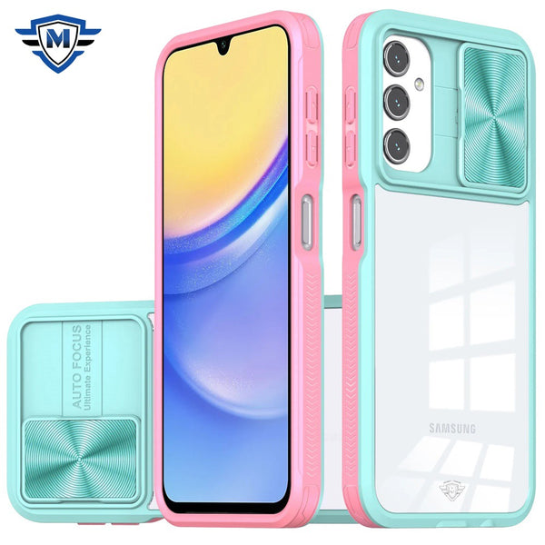 Metkase Fusion Transparent Clear Hybrid Cover Cover In Premium Slide-Out Package For Samsung A15 5G - Pink/Blue