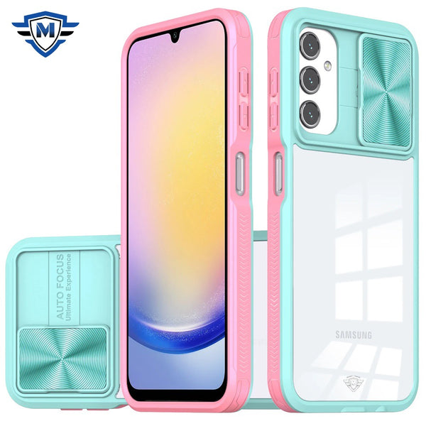 Metkase Fusion Transparent Clear Hybrid Case Cover In Premium Slide-Out Package For Samsung A25 5G - Pink/Blue