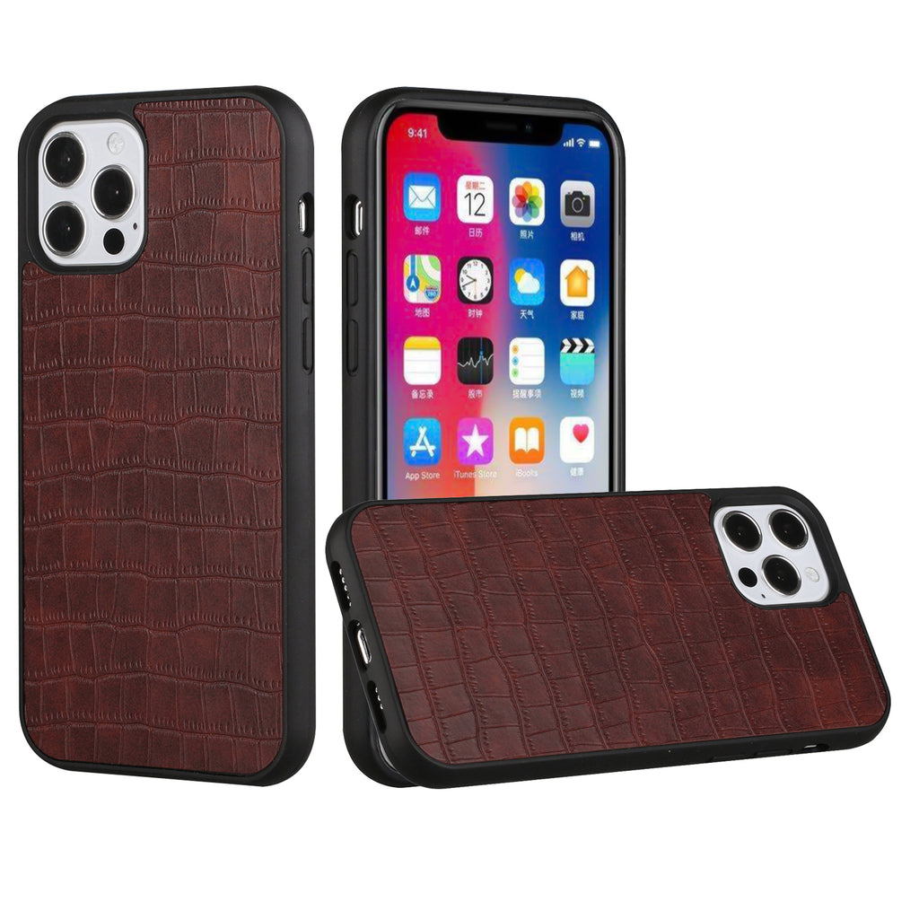 Leather Case For iPhone SE/SE2/SE3/8/7- Brown - Hard PU Leather Croc Design Wild Flag